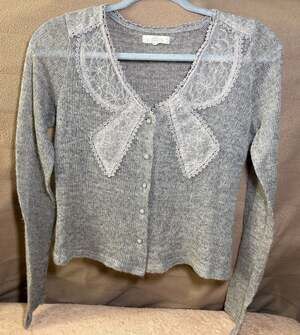 By Stella Cardigan Sweater Size XL Gray Lace Collar